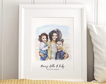 Gepersonaliseerd aquarelportret van mama en ik: eerste Moederdagcadeau, aangepast verjaardagscadeau voor haar, illustratie nieuwe moeder kunstwerk US