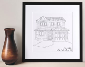 Hand Drawn Bespoke Black and White House Sketch Custom Illustration New Home Gift Personalised Art Housewarming Drawing Mother's Day Ideas