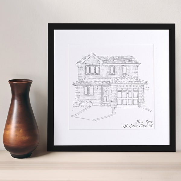 Hand Drawn Bespoke Black and White House Sketch Custom Illustration New Home Gift Personalised Art Housewarming Drawing Mother's Day Ideas