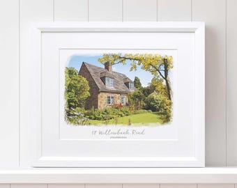 Aangepaste handgetekende aquarel huisschets - gepersonaliseerde huisillustratie, kunst aan de muur, housewarmingcadeau, unieke ideeën voor huisportret, VK