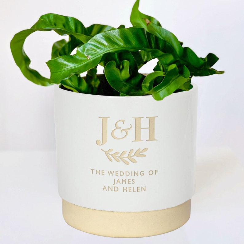Personalised Engraved Plant Pot for a Couple, Engraved to order for that special couple, perfect bespoke Unique Valentines or Wedding gift image 1