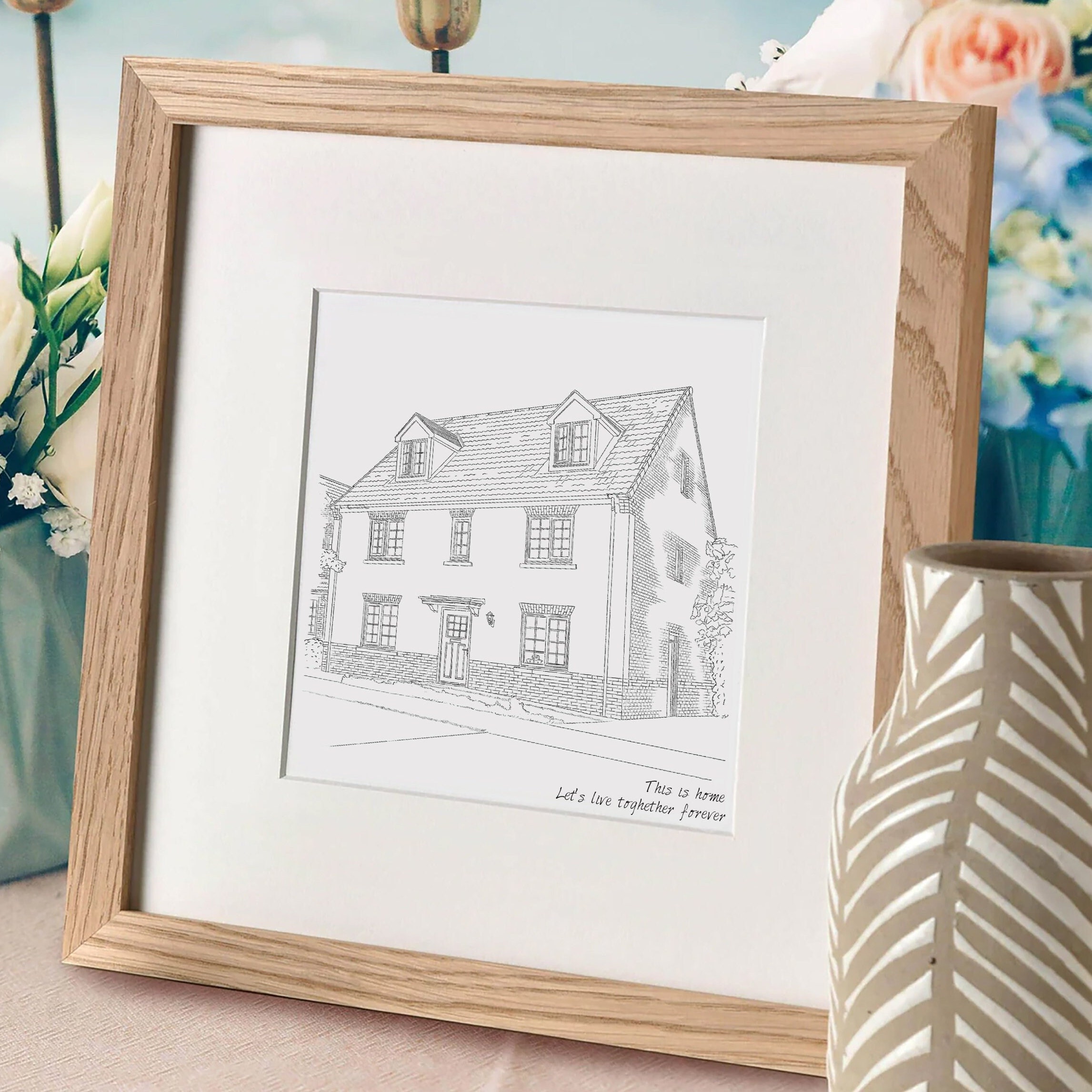 Hand Drawn Bespoke Black and White House Sketch | Custom Illustration ...