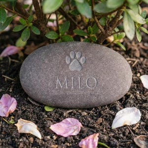 Personalised Pet Memorial Stone | Engraved Dog or Cat Paw Print Pebble ...