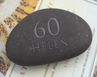 Personalised 60th Birthday Pebble - Engraved Message Occasion Stone for Keepsakes and Memories, Eco-friendly