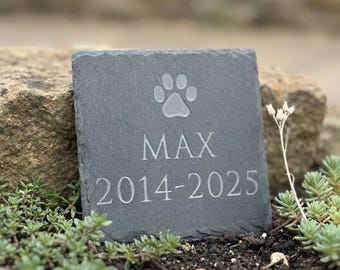 Personalised Paw Print Pet Memorial Slate, Engraved Dog or Cat Memory Stone, Beloved Lost Pet Gift, Pet Remembrance Stone. Pet Grave Marker