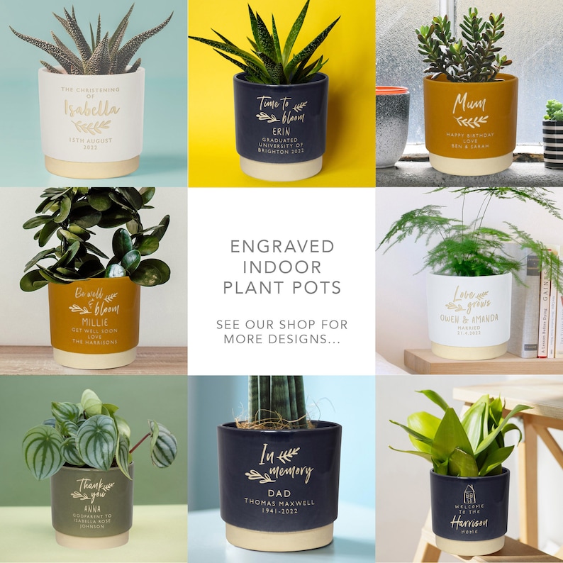 Personalised Name Indoor Plant Pot, Engraved to order, add a name and message on a gorgeous pot, perfect for birthdays or special occasions image 5