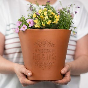 Wedding Personalised Flower Pot - Engraved Wedding Gift, for Gardeners, Bespoke Home Decor, Natural Terracotta Gift, Celebration Present