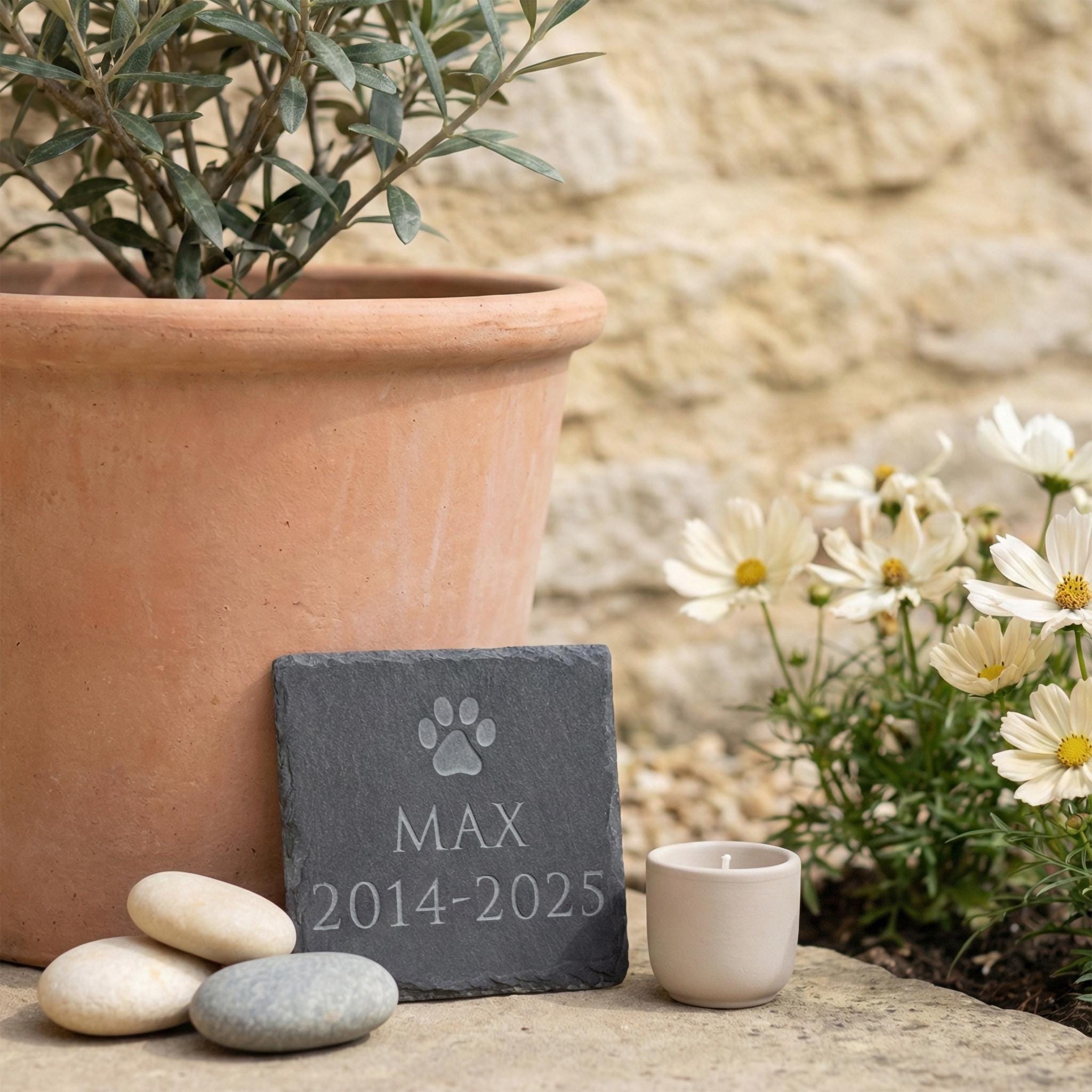 Personalised Paw Print Pet Memorial Slate, Engraved Dog or Cat Memory ...