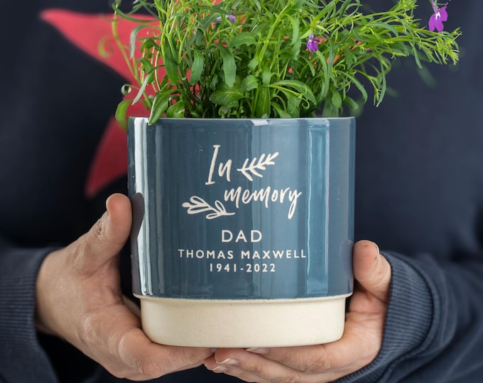 Personalised In Memory Memorial Indoor Plant Pot, in memory of a loved one, engraved to order, any name added above your text