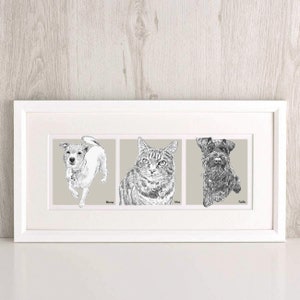 Custom Bespoke Story of our Pets Illustration Portrait Pencil Drawing Sketch Dog Cat Animal Presents  Gifts Christmas Lover Ideas Art Prints