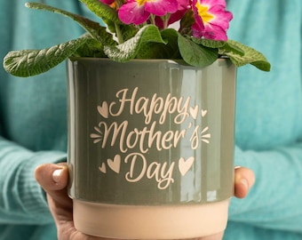 Happy Mother's Day Hand Engraved Indoor Ceramic Flower Herb Pot Present for Mummy Gift Idea for Mum Mom Nan