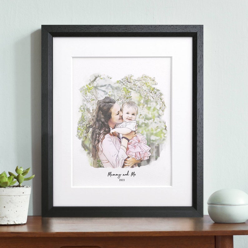 First Mother's Day Gift Mom & Baby Portrait Hand drawn Family Illustration Personalized Gift Mother's Day Print + Black Frame