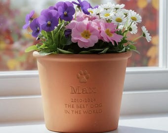 Personalised Pet Memorial Plant Pot, Engraved Flower Pot in Memory of a Dog or Cat