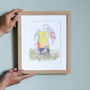 Aquarel lijn mensen portret, aangepaste illustratie paar of familie, pentekening, gepersonaliseerde kunst - gepersonaliseerd muurkunstcadeau