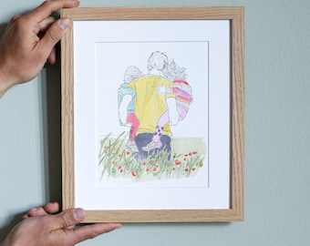 Aquarel lijn mensen portret, aangepaste paar of familie illustratie, pen- en inkttekening, gepersonaliseerde kunst - gepersonaliseerd cadeau voor kunst aan de muur