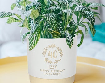 Personalised 40th birthday indoor plant pot, engraved to order, celebrate any significant special birthday with our unique bespoke gift