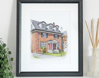 Watercolour House Portrait Hand drawn Personalised For Him, For Her Grandparents Wall Art for Housewarmings Christmas Presents Ideas Couples