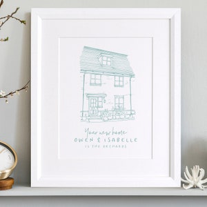 Personalised Hand Drawn House Line Illustration, Unique Pen and Ink Drawing, Custom New Home Sketch, Couple's Wall Art & Decor Print image 3