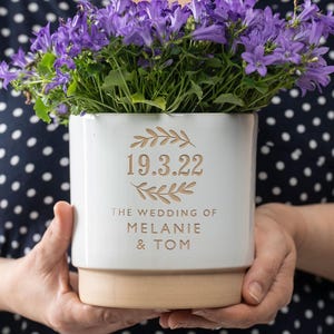 Personalised Wedding Date indoor plant pot, Engraved to order, your choice of year & text - perfect for the happy couple, A bespoke gift