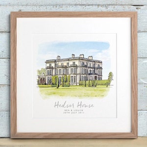 Watercolour Wedding Venue Sketch Hand Drawn Personalised Gift Custom Building Illustration, Unique Christmas Xmas Presents for Couple Ideas image 2