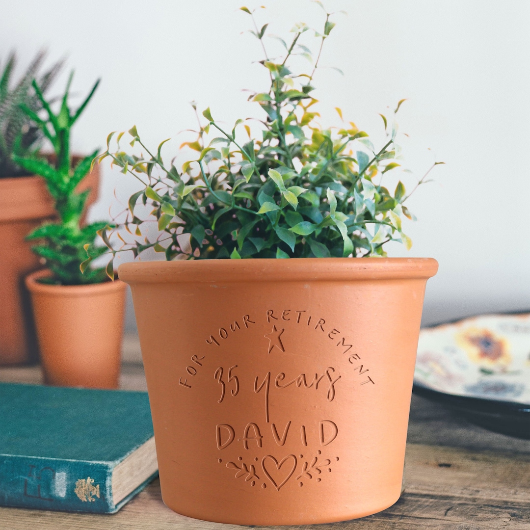 Personalised Engraved Retirement Terracotta Flower Pot, Custom Made