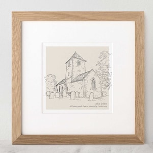 Handgetekende, op maat gemaakte kerkschets Aangepaste illustratie Huwelijkscadeau Gepersonaliseerde kunstlocatietekening Kerstcadeau-ideeën Cadeaus