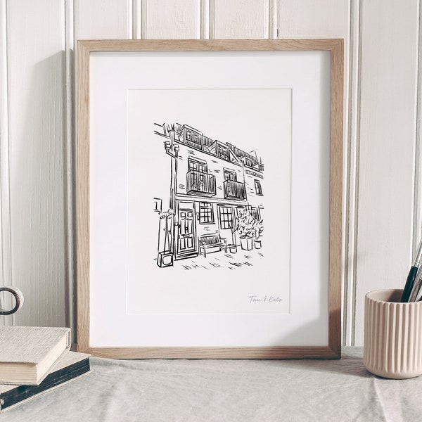 Custom Illustrated House Line Art Print, Bespoke Sketch of Any Building - Gifts for New Home, Wedding, Birthday Christmas Illustration