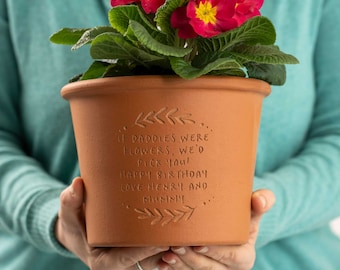 Personalised Engraved Message Round Plant Pot, Custom Made  , Garden Accessory for Grandparents, Personalized Gift