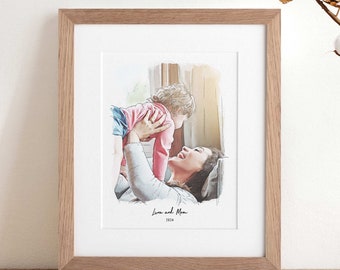 Mama und ich Linie Porträt, Hand gezeichnete Familien Illustration, Stift und Tusche Zeichnung, personalisierte Familie Druck, Wand Kunst Muttertag Geschenk