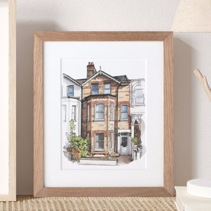 Watercolour House Portrait Hand drawn Personalised For Him, For Her Grandparents Wall Art for Housewarmings Christmas Presents Ideas Couples image 1