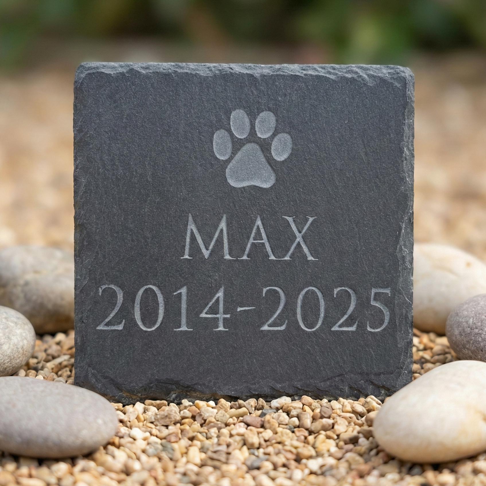 Personalised Paw Print Pet Memorial Slate, Engraved Dog or Cat Memory ...