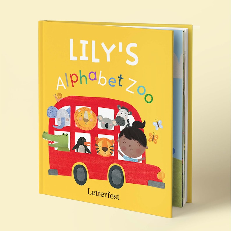 Personalised Alphabet Zoo Story Book | Custom Children's Book | Baby Shower & Birthday Gift for Kids Cover 3 - Yellow