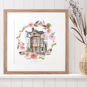 Watercolour Flower Wreath House Sketch, Personalised New Home Art, Housewarming Illustration Gift, Wall Art & Decor, Personalized Gift image 4