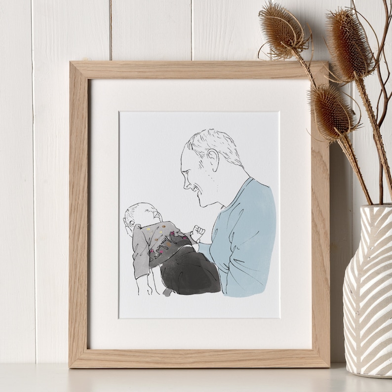 Daddy and me Line Drawing Custom Family Art Father's Day Christmas Gifts Presents Ideas Dad Portrait Painting Anniversary Memory Sketch image 4