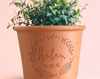 Personalised Engraved Handwritten Name Terracotta Pot, Custom Made  , Garden Decor for him or her, Unique Bespoke Gardener Gift