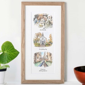 L'histoire de nous Illustration à l'aquarelle Cadeau de mariage personnalisé Anniversaire Souvenirs Présent Maisons Personnes Lieu Cadeau unique pour couple