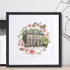 Watercolour Flower Wreath House Sketch, Personalised New Home Art, Housewarming Illustration Gift, Wall Art & Decor, Personalized Gift image 3