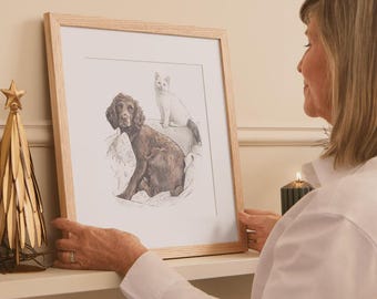Gepersonaliseerd huisdierportret, handgetekende aquarel huisdierillustratie, hond- of katkunst