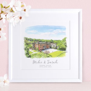 Watercolour Wedding Venue Sketch Hand Drawn Personalised Gift Custom Building Illustration, Unique Christmas Xmas Presents for Couple Ideas image 3