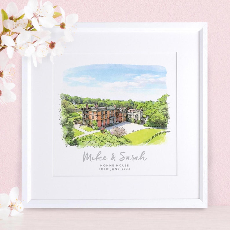 Watercolour Wedding Venue Sketch Hand Drawn Personalised Gift Custom Building Illustration, Unique Christmas Xmas Presents for Couple Ideas image 3