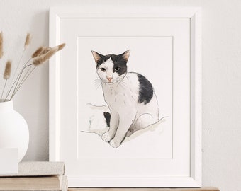 Cat Watercolour Sketch, Personalised Animal Art, Custom Dog Illustration, Hand Drawn Memorial Drawing, Dog or Cat Lover Gift, Pet artwork