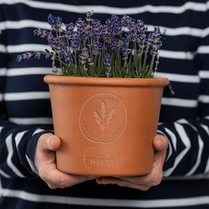 Personalised Engraved Small Round Birth Flower Plant Pot, Custom Made Terracotta Gift, Perfect Birthday Garden Decor, Natural Xmas Gift