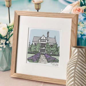 Trouwlocatie portret, tekening bruid en bruidegom, boetiek bruiloft gepersonaliseerde illustratie muurkunst, gepersonaliseerd