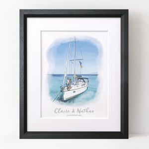 Gepersonaliseerde aquarel zeilbootschets, handgetekende aangepaste portretillustratie, cadeau bootliefhebber, perfecte ideeën voor kerstcadeaus