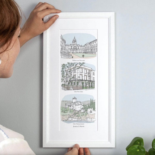 L'histoire de nous Illustration Cadeau de mariage personnalisé Illustration du lieu Anniversaire Souvenirs Cadeau Maisons Cadeau unique pour couple Noël