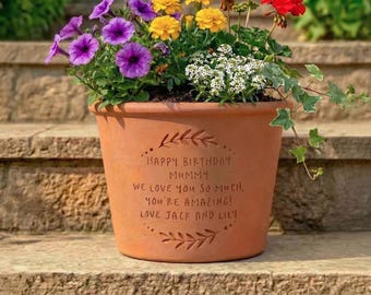 Personalised Hand Engraved Terracotta Pot – Engraved Plant Gift for Family, Friend or Gardener