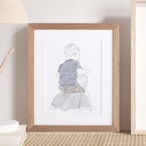 Daddy and me Line Drawing Custom Family Art Father's Day Christmas Gifts Presents Ideas Dad Portrait Painting Anniversary Memory Sketch image 1