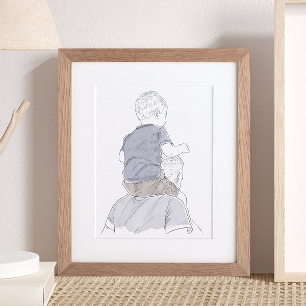 Daddy and me Line Drawing Custom Family Art Father's Day Christmas Gifts Presents Ideas Dad Portrait  Painting Anniversary Memory Sketch
