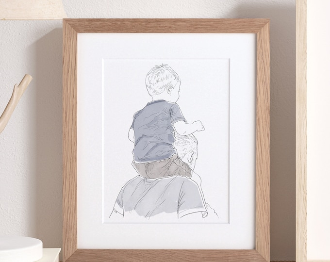 Personalised Daddy and Me Line Portrait | Father's Day Gift |  Custom Illustration from Photo