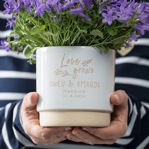 Personalised Wedding Celebration Indoor Plant Pot, Engraved to order, your choice of text - perfect for the happy couple, A bespoke gift